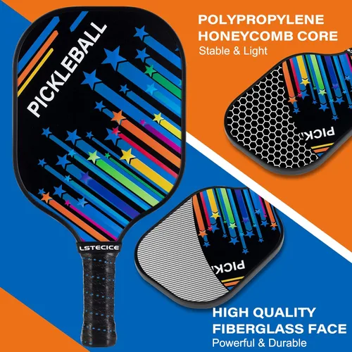 Miniatura 2 de Pickleball Paddles Set of 4, Fiberglass Pickleball Paddles with Honeycomb Core, Lightweight Pickleball Set with Balls & Bag for Men, Women & Azul