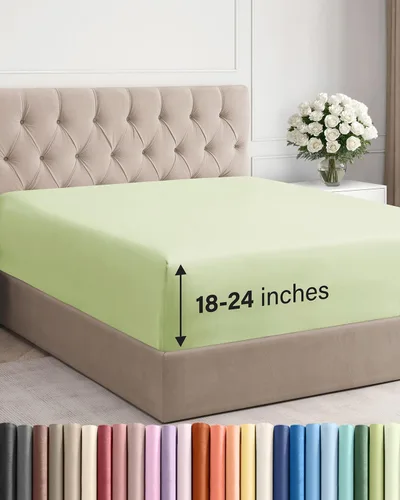 Miniatura 70 de Sábana bajera ajustable extra profunda tamaño completo – Sábana bajera individual de lujo para hotel únicamente – Se adapta fácilmente a colchones