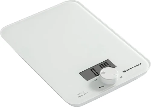 Miniatura 5 de KitchenAid KQ914WH Báscula digital para cocina y alimentos, superficie de vidrio, capacidad de 5 kg, para onzas y gramos de alimentos, ingredientes