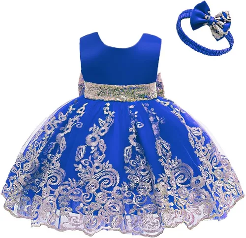 Miniatura 50 de CMMCHAAH - Vestidos de encaje para concursos de niñas bebés de 0-6 años, vestido formal para fiestas con diadema