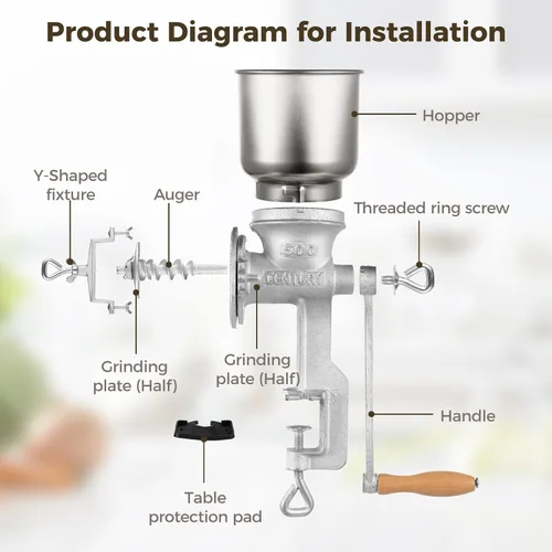 Miniatura 5 de Molinillo de maíz de alta tolva, molinillo de grano de hierro fundido, molinillo de café manual, molinillo de mano resistente con tolva grande
