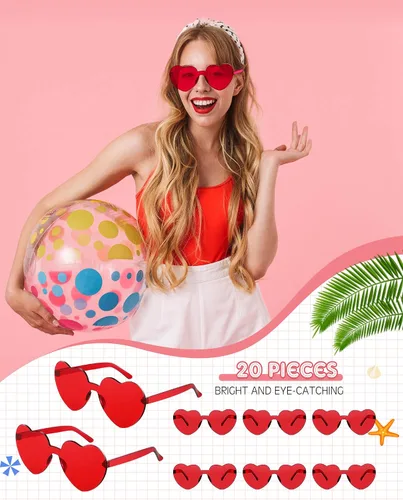 Miniatura 4 de Frienda 20 Pairs Heart Shaped Sunglasses Rimless Candy Color Glasses for Women Men Party Favor