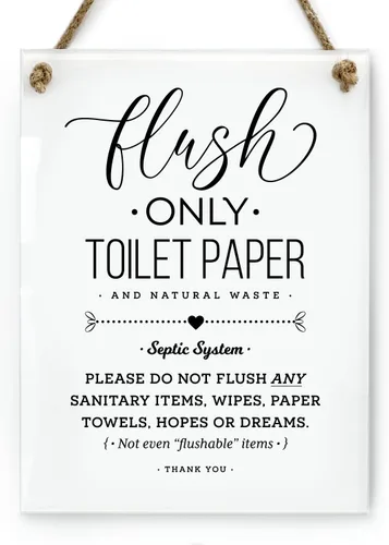 Reilly Originals Papel higiénico con sistema séptico de 6 x 8 pulgadas, con texto en inglés «Not Hopes & Dreams», letrero de baño de diseño, listo