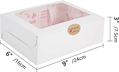 Miniatura 2 de Cajas blancas para panadería con ventana, 9 x 6 x 3 pulgadas, para pasteles, postres, empaques de tartas, ideales para fiestas de cumpleaños
