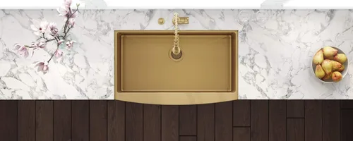 Miniatura 8 de Ruvati RVH9733GG - Fregadero de cocina estilo casa de campo con delantal frontal de 33 pulgadas, tono latón, cuenco individual de acero inoxidable