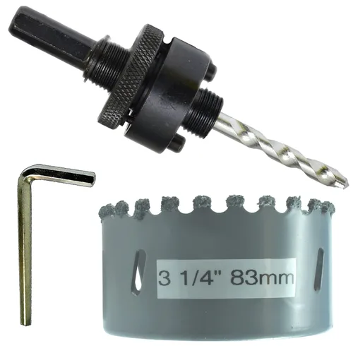 Miniatura 22 de Sierra de agujero HSS con mandril piloto de 2 piezas de alta velocidad para perforar madera y acero, broca de 1/4" de diámetro y eje, broca piloto