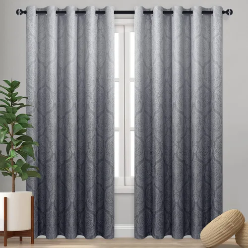 Miniatura 13 de DWCN - Cortinas blackout para dormitorio, diseño de damasco con aislamiento térmico y ojales, para sala de estar, juego de 2 paneles de cortina Gris