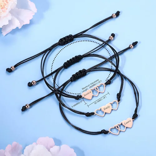 Miniatura 6 de INBLUE Juego de Pulseras de Corazón a Juego Personalizado, Nombre Personalizado 234 Piezas de Acero Inoxidable BFF Mejor Amiga Juego de Pulseras
