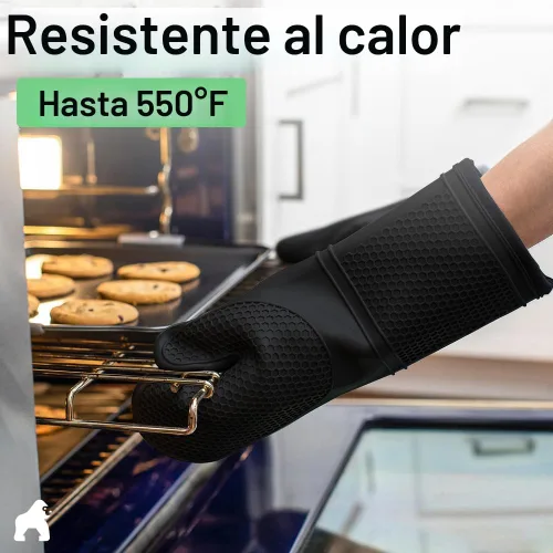 Miniatura 5 de GORILLA GRIP Guantes de horno de silicona suave sin BPA, resistentes al calor e impermeables, guantes de seguridad para cocinar, forro de algodón