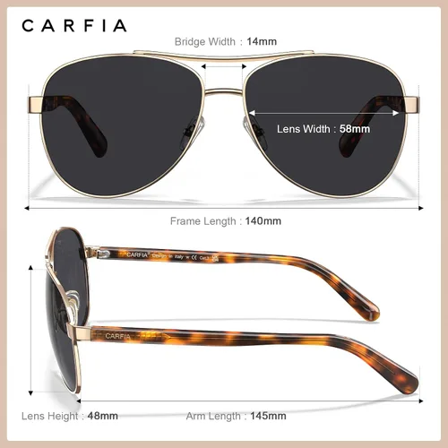 Miniatura 49 de CARFIA Gafas de sol polarizadas para mujer, protección UV, brazos de acetato, marco de metal, sombras para mujer, CA3216