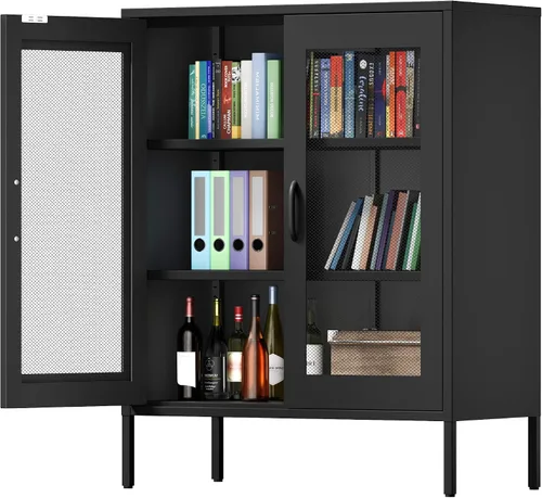 Miniatura 12 de Washsemba Aparador de almacenamiento de 2 puertas, armario de almacenamiento de metal con 2 estantes ajustables, gabinete de metal multiusos