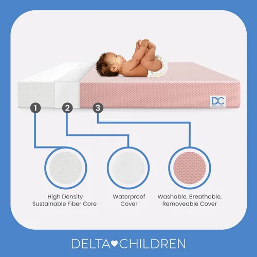Miniatura 6 de Delta Children Twinkle Stars - Colchón para cuna y niños pequeños con funda transpirable y extraíble lavable a máquina, GREENGUARD Gold, cama