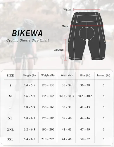Miniatura 7 de Bikewa Ropa interior de ciclismo para hombre, con acolchado 3D, con bolsillos laterales