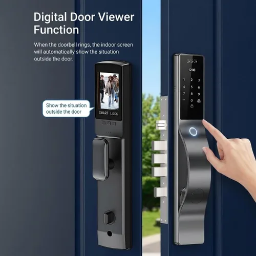 Miniatura 6 de Cerradura de puerta inteligente con cámara: reconocimiento facial 3D, cerradura de puerta sin llave con huella digital biométrica, código de acceso
