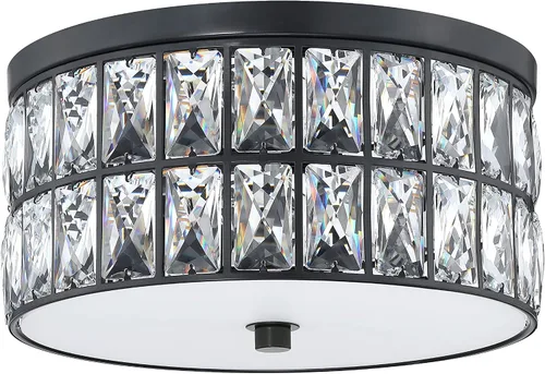 Miniatura 16 de Lámpara de techo de tambor de cristal cromada de 12 pulgadas, montaje semiempotrado, accesorio de granja para sala de estar, comedor, dormitorio