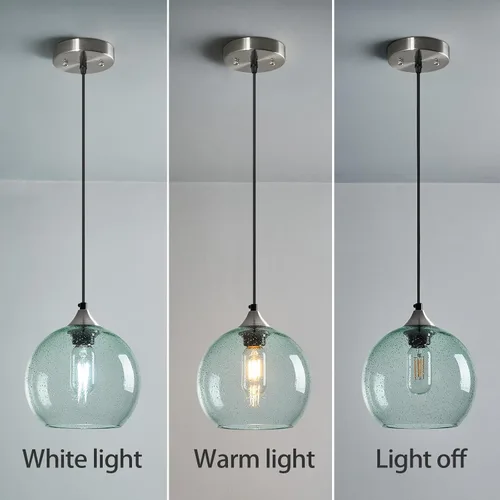 Miniatura 6 de Luces colgantes de cristal verde claro, iluminación de isla de cocina, luminarias de luz colgante de globo, iluminación colgante moderna