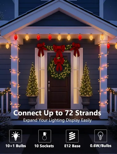 Miniatura 4 de Luces de Navidad Jumbo Rojas y Blancas de 16 Pies para Exteriores, Cadena de Bombillas LED Gigantes de Navidad para Árbol, Porche, Patio y Valla
