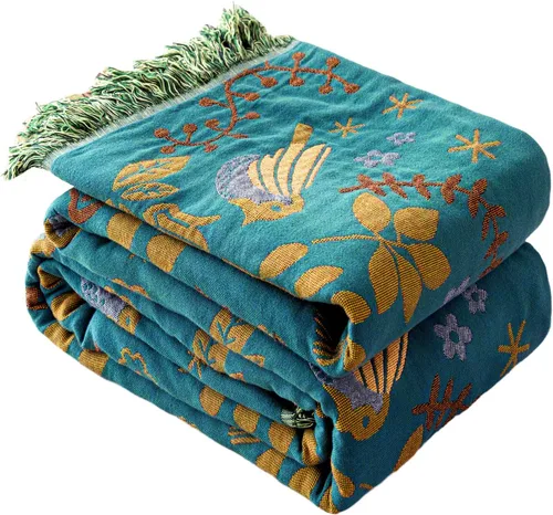 Miniatura 37 de MSGKV - Manta bohemia/primaveral de algodón para sofá y sala de estar, de gasa acogedora, de 50 x 60 pulgadas
