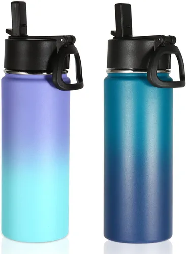 Miniatura 16 de Volhoply Paquete a Granel de 8 Botellas de Agua Aisladas de 18 Onzas, Botellas de Agua de Acero Inoxidable para Niños con Tapa con Pajita, Botella