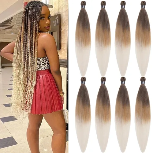 Miniatura 16 de pelo trenzado preestirado marrón, pelo trenzado Kanekalo, pelo trenzado preestirado de 26 pulgadas, 6 paquetes plegados, textura Yaki, extensiones