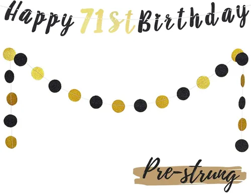 Miniatura 48 de Juego de decoración de cumpleaños número 100 – Cartel de feliz cumpleaños número 100 con puntos circulares de purpurina negra y dorada que saluda a