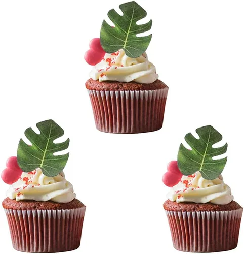 Miniatura 3 de 48 piezas comestibles de hojas de tortuga tropical, decoración de pastel de hojas de palmera, decoración comestible de hojas de papel para pastel