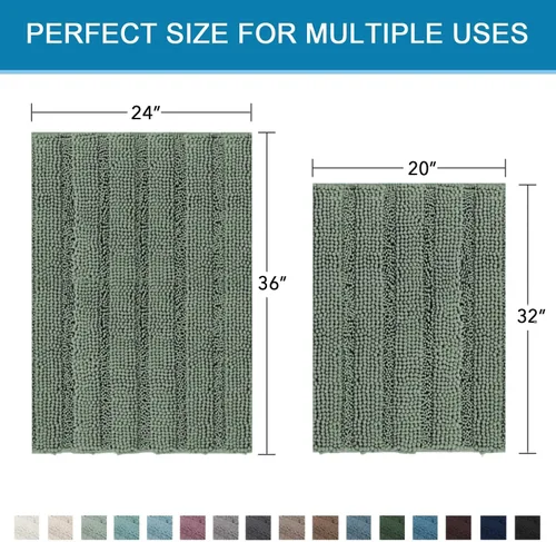 Miniatura 71 de H.VERSAILTEX Alfombras de baño para cuarto de baño, antideslizantes, tapetes de baño extragruesos, de felpilla, a rayas, alfombra de 20" x 32