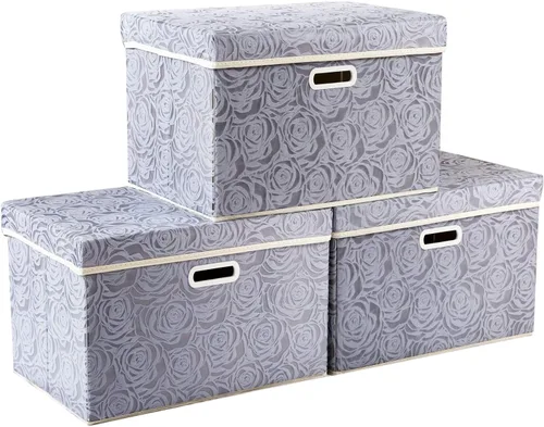 Miniatura 8 de PRANDOM Caja de almacenamiento plegable más grande con tapa [1 unidad] Contenedor Cesta Organizadora Cubo de Almacenamiento Decorativo de Tela