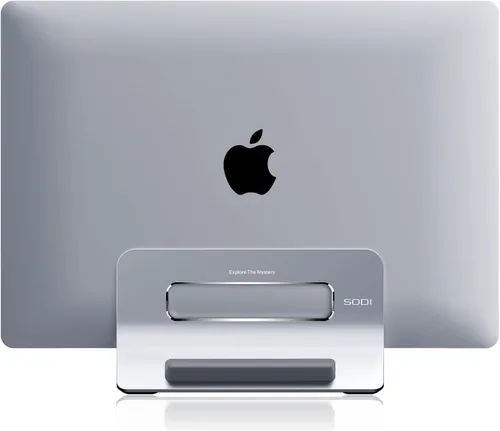 Miniatura 9 de SODI Soporte vertical para laptop para escritorio, soporte para MacBook con bloqueo automático por gravedad, soporte vertical de aluminio para Gris