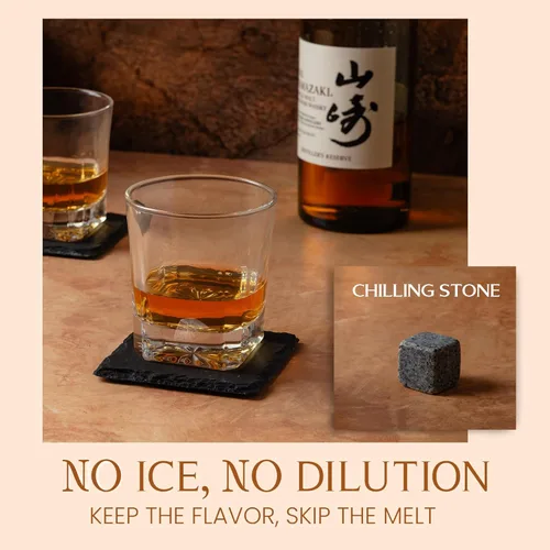 Miniatura 8 de Mixology & Craft Juego de regalo de piedras de whisky, dos vasos de whisky de cristal de 10 onzas, 8 rocas frías de granito, 2 posavasos de pizarra