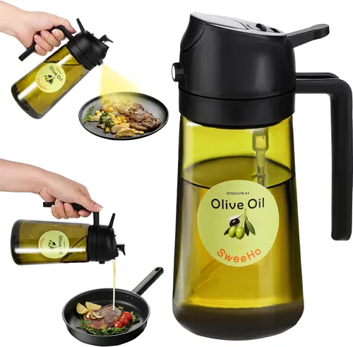 Miniatura 10 de Pulverizador de aceite para cocinar, rociador de aceite de oliva de cocina de 15.9 fl oz y dispensador de aceite 2 en 1, botella de aceite de vidrio