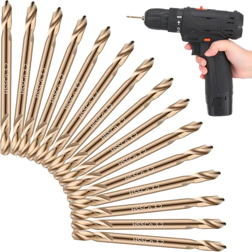 Lounsweer Brocas de cobalto de 1/8 pulgadas, 15 brocas de doble extremo para M35 HSS, metal endurecido, madera, plástico, metal de alta velocidad,