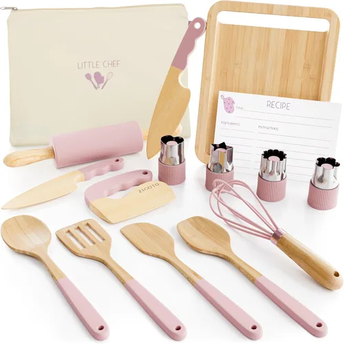 Miniatura 9 de Juego de cocina y horneado de madera para niños - Herramientas de cocina seguras y reales que brindan a los niños pequeños una experiencia de cocina