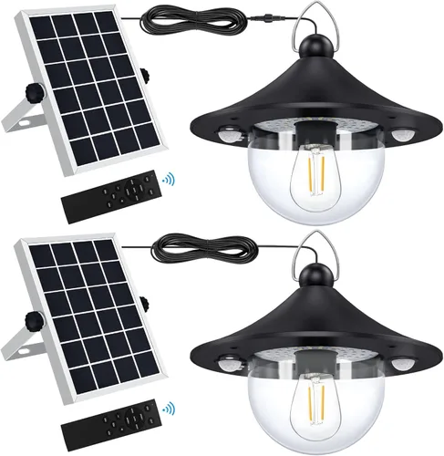 Miniatura 8 de Auzev Luz Solar para Cobertizo Interior Exterior Luces Colgantes Alimentadas por Energía Solar con 2 Sensores de Movimiento, Lámpara Colgante Solar