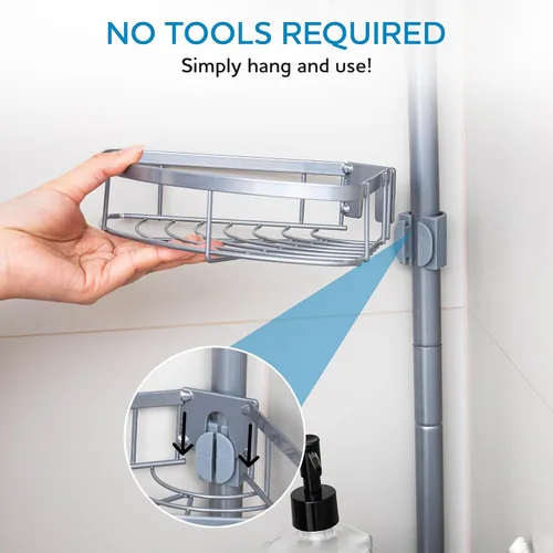 Miniatura 2 de Organizador de esquina de acero inoxidable a prueba de óxido, poste de tensión ajustable de 29.5-108 pulgadas con 4 estantes, base antideslizante