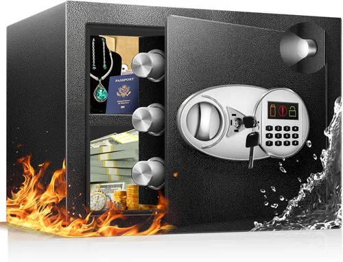TOTOY 2.0 Cu Ft Steel Fireproof Safe Lock Box For Home with Fire proof Bag | Electronic Keypad, LED Sensor Light, Removable Shelf, External