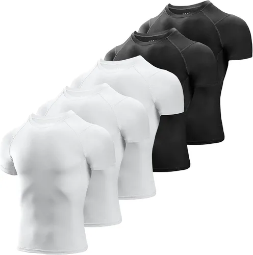 Niksa Camisetas de compresión para hombre, paquete de 5, camisetas de compresión atlética de manga corta para entrenamiento fresco y seco