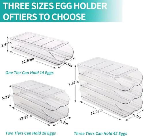 Miniatura 7 de RoskDeewat Soporte para Huevos para Refrigerador, Contenedor de Huevos con Rodamiento Automático para Refrigerador, Organizadores Apilables