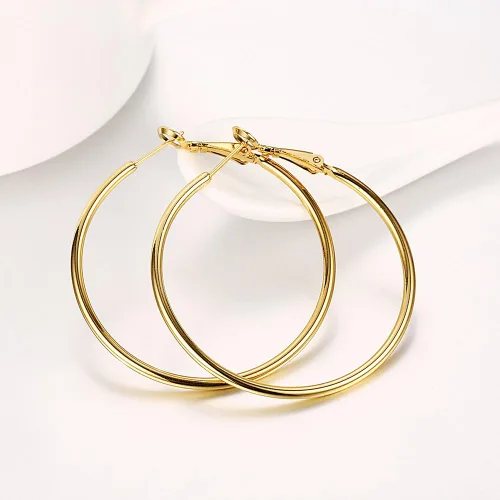 Miniatura 5 de Aretes de aro de oro, aretes redondos chapados en oro de 18 quilates para mujer