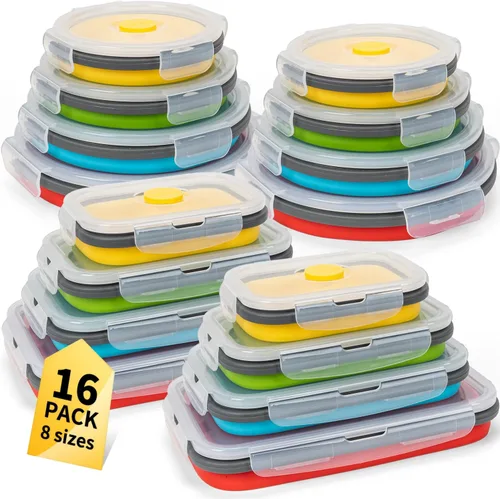 Miniatura 32 de Recipientes plegables extra grandes para almacenamiento de alimentos con tapa y ventilación de aire, 58 oz, paquete de 4, recipiente plegable XL