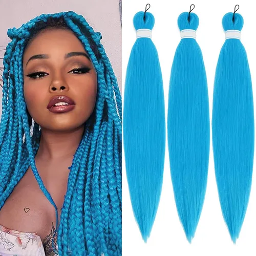 Miniatura 36 de Extensiones de cabello trenzado preestiradas para mujer, trenzas de caja, suave, sintético, sin nudos, textura Yaki, ajuste de agua caliente