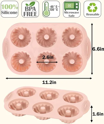 Miniatura 2 de Jello Molds - 3 moldes de silicona para tartas de tubo estriado, 6 cavidades Heritage, molde de silicona para hornear moldes antiadherentes