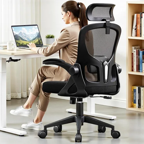 Miniatura 2 de Silla de oficina ergonómica, silla de escritorio de malla con reposacabezas ajustable y soporte lumbar, silla de computadora con ruedas con Negro