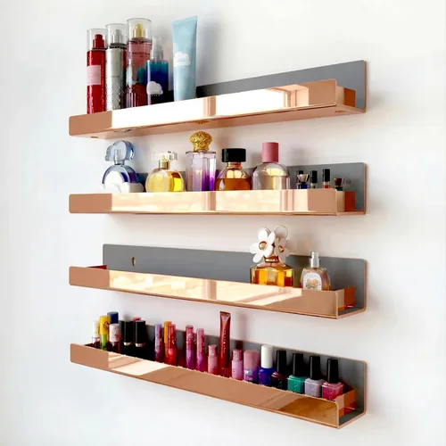 Miniatura 25 de Paquete de 4 estantes acrílicos negros de 15 pulgadas, estantería flotante negra para habitación de los niños, estante moderno para esmalte de uñas