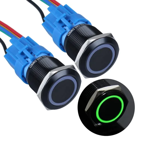 Miniatura 18 de 2 piezas de interruptor de botón de cierre antivandálico de metal impermeable de 0.630 in, carcasa negra autobloqueante con enchufe precableado
