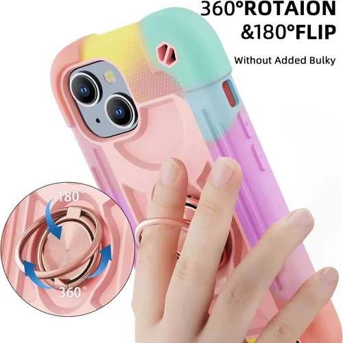 Miniatura 5 de MARKILL Funda compatible con iPhone 15 de 6.1 pulgadas con soporte integrado, [grado militar resistente de cuerpo completo] protección contra Rosa