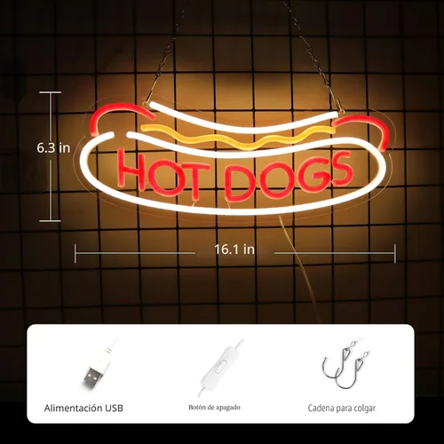 Miniatura 5 de Balanar Señales de neón de PERROS CALIENTES para decoración de pared, luces de neón para PERROS CALIENTES, letreros LED de negocios adecuados