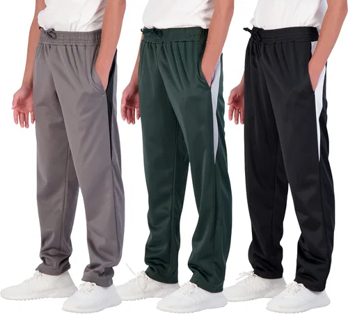 Real Essentials Paquete de 3 pantalones deportivos de tricot con forro polar y bolsillos para niño