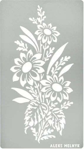 Aleks Melnyk No.273 - Plantilla de metal, girasol en un ramo con flores silvestres, flor de hoja, plantilla pequeña, 1 unidad, plantilla para leña,