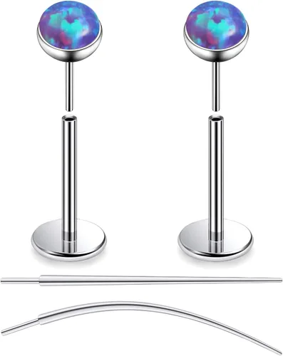 Miniatura 30 de F136 - Aretes de titanio 20/18/16G sin rosca, con parte trasera plana, multicolor, ópalo, nariz, labret Medusa Monroe, piercing con forma cónica